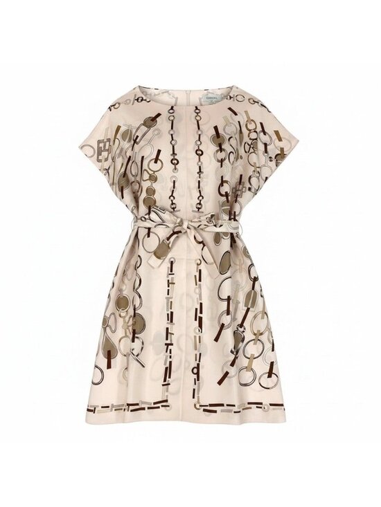 Hermes Dresses & Skirts - Hermes Re Boucles Printed Dress French Sleeve with Belt 44 Light Pink Silk